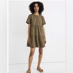 Madewell Button Front Short Sleeve Tiered Mini Dress, Women's Size XXS